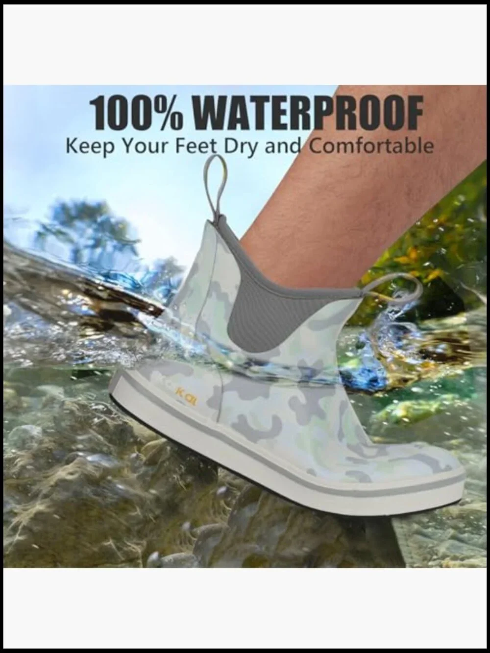 Men's Waterproof Rain Boots Anti-Slip Deck Boots with Memory Foam Ankle High